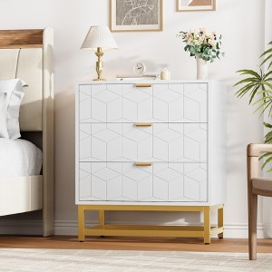 3 Drawer Chest, Wooden Chest of Drawers with Storage Function, Suitable for Wardrobe, Bedroom, Dresser, Modern Nightstand with Gold Handles，White - 1 of 4