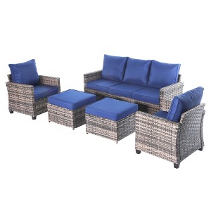 Decksplore 5-Piece Patio Furniture Set  All-Weather Wicker Outdoor Sofa with Cushions, Durable Conversation Set for Deck, Garden - 1 of 4