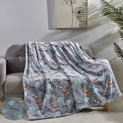 Glow-in-the-Dark Outer Space Kids Knitted Throw Blanket