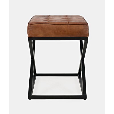 Industrial Genuine Distressed Leather Tufted Ottoman Stool
