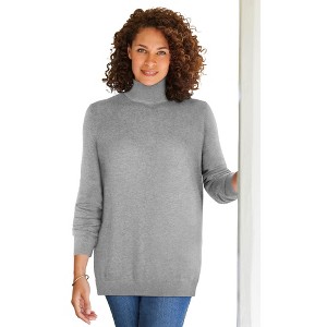 Woman Within Plus Size Perfect Long Sleeve Turtleneck Sweater - 1 of 4