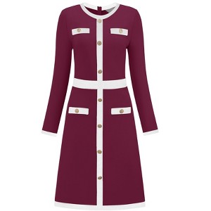 INSPIRE CHIC Women's Work A-Line Long Sleeve Contrast Color Dresses - 1 of 4