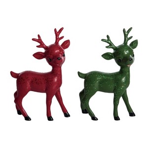 Transpac Red and Green Deer Set of 2 Decorative Resin Figurines for Christmas Indoor Tabletop Decor and Gifts - 1 of 1