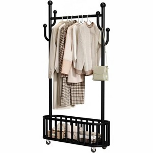 Freestanding Clothes Rack w/ Storage Basket & Hooks - Mobile Multi-Functional Hanging Rack w/ Wheels for Bedroom, Living Room - 1 of 2