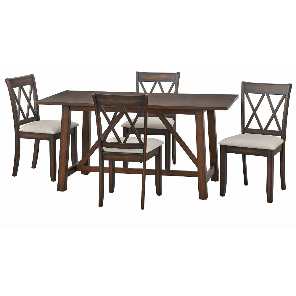 Photos - Dining Table 5pc Davidson Dining Set Rustic Brown Finish - Buylateral