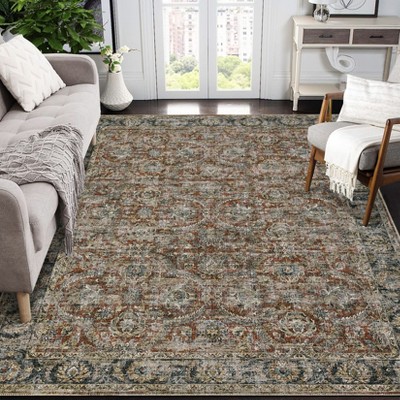 GAOMON Vintage Distressed Rug Floral Rug Non Slip Low Pile Area Rug Washable Accent Rugs for Living Room Bedroom