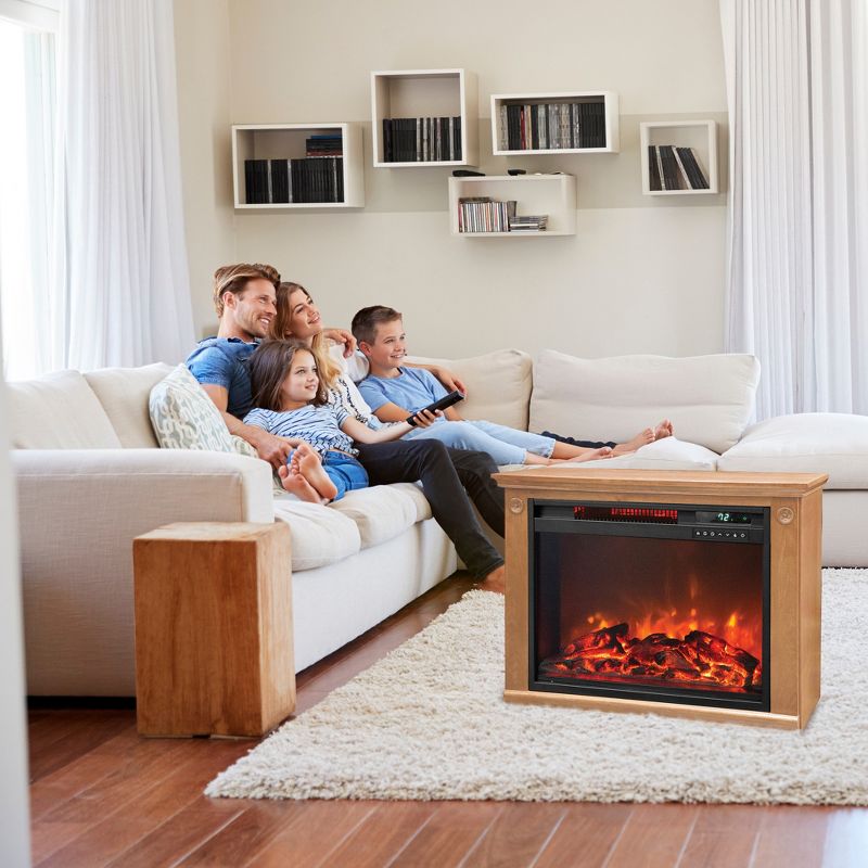 LifeSmart LifePro1500W Portable Electric Infrared Quartz Indoor Fireplace Heater w/ 3 Heating Elements, Remote, & Wheels, Medium Oak Wood Finish, 4 of 7