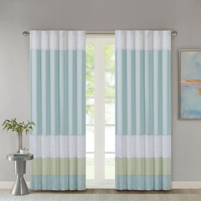 Green and Aqua Polyester Pintuck Light-Filtering Curtain Panel
