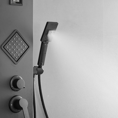 Matte Black 47" Shower Panel System with Rainfall Shower Head and Body Jets