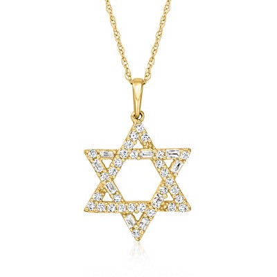 Ross-Simons 0.25 ct. t.w. Round and Baguette Diamond Star Of David Pendant Necklace in 14kt Yellow Gold