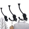 LunaLulinlk 5 Pack Big Heavy Duty Three Prongs Coat Hooks Wall Mounted with 15 Screws Retro Double Utility Rustic Hooks (Black) - 2 of 4