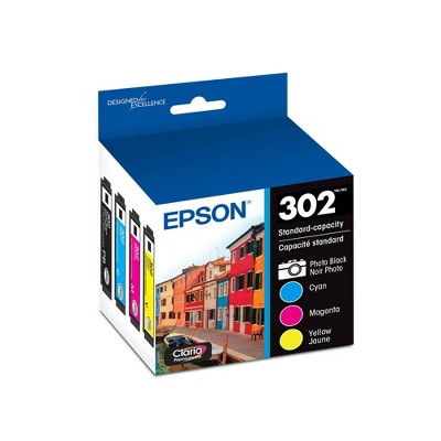 Epson 302 Black, C/M/Y 4pk Ink Cartridges - Black, Cyan, Magenta, Yellow (T302520-CP): Standard Yield, 4 Colors