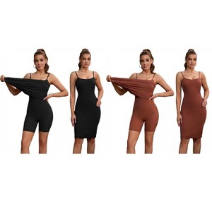 INSPIRE CHIC 2 Pcs Women's Buit in Bra Adjustable Spaghetti Straps Layered Full Slips - 1 of 4