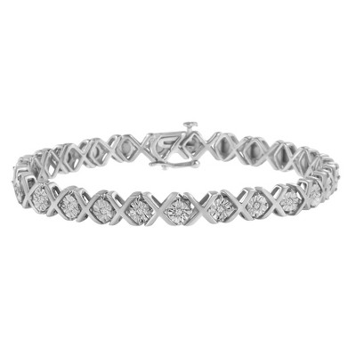 Haus of Brilliance Silver 1/10 cttw Miracle-Set Round-Cut Diamond "X" Link Tennis Bracelet