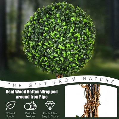 4ft Green Plastic Triple Ball Topiary in Black Pot