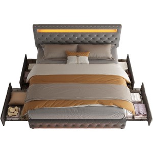 CAVINAS Full/Queen/King Size Modern Platform Bed Frame with LED on Headboard & 4 Storage Drawers,No Box Spring Needed - 1 of 4