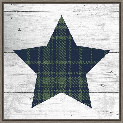 16" x 16" Nordic Holiday XII Christmas Star by Beth Grove Framed Canvas Wall Art Plaid Navy/Green - Amanti Art