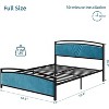 Homhougo Full Size Bed Frame, Velvet Upholstered Bed Frame, Modern Platform Bed with Arc Design Headboard and Footboard, Metal Slats Support, Blue - 2 of 4