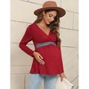 Women's Maternity Tops V-Neck Contrast Color Casual Shirts Nursing Tops Long Sleeve Pleated Hem Breastfeeding Pregnancy Clothes - 4 of 4