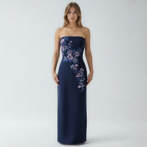 RENE RUIZ STRAPLESS A-LINE CREPE GOWN W/ EBM/SEQUINS APPLIQUE - 1 of 4