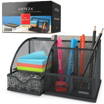 Arteza Desk Organizer, Black Mesh, 6 Compartments, for Office, Home, Classroom, or School (ARTZ-8944)