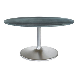 HomeRoots 60" Gray and Silver Marble and Aluminum Pedestal Base Round Top Dining Table - 1 of 4