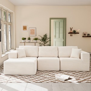 Wooakway 104"W*24"H Beige/Green/Gray/Black 4 Seat Sectional Sofa Small Space Armrest Soft Touch 5 Pillows Luxury Plush Easy Assembly - 1 of 4