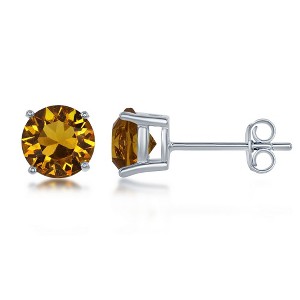 Bella Silver Sterling Silver 6MM Topaz "November" Swarovski Element Earrings - Yellow - 1 of 2