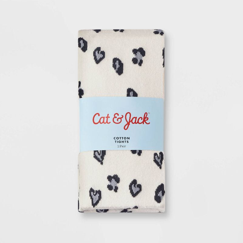 Girls' Cotton Heart Leopard Printed Tights - Cat & Jack™ Cream, 3 of 5