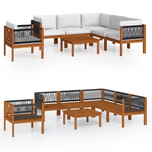 vidaXL 7 Piece Solid Acacia Wood Patio Lounge Set with Cream Cushions - Rustic Weather-Resistant Garden Furniture Set with Table, Sofas, Armchair. - 1 of 4