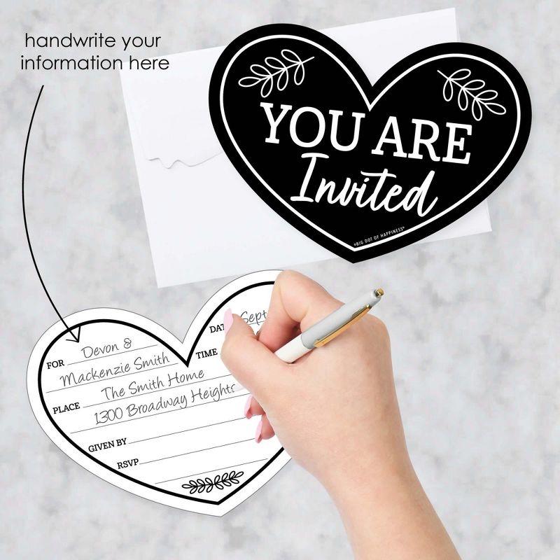 Big Dot of Happiness Mr. and Mrs. - Shaped Fill-In Invitations - Black and White Wedding or Bridal Shower Invitation Cards with Envelopes - Set of 12, 2 of 8