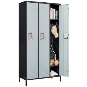 Mlezan 72" Metal Locker:3 Doors, BLack&Grey Steel Storage for Office, School,Gym,or Home. Durable and Versatile Employee or Personal Storage Solution. - 1 of 4