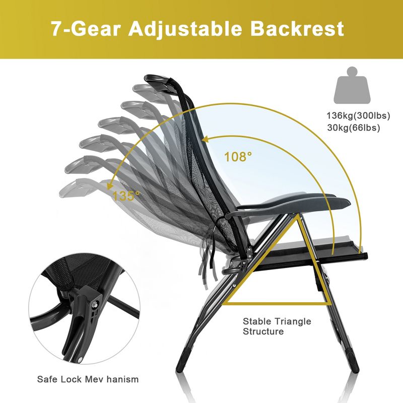 Costway 4PCS Patio Folding Dining Chair Ottoman Set Adjustable Back Camp Gray\Black, 5 of 11