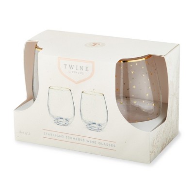 Gold Rim Celestial Pattern Stemless Wine Glass Set