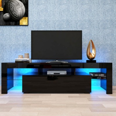 Syemin TV Stands and Consoles Modern Industrial TV Stand for 69 inch TVs up with Storage Shelvesfor Living Room, Black, 62.99"*13.78"*17.72"