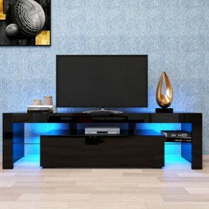 Syemin TV Stands and Consoles Modern Industrial TV Stand for 69 inch TVs up with Storage Shelvesfor Living Room, Black, 62.99"*13.78"*17.72" - 1 of 4