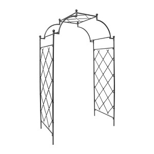 ACHLA Designs 106" Graphite Powder Coated Finish Wrought Iron Arbor - 1 of 2