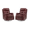 Set of 2 Basilio 28.74" Wide Tufted Wooden Upholstery Genuine Leather Swivel Rocker Recliner with Nailhead Trims | ARTFUL LIVING DESIGN - 2 of 4