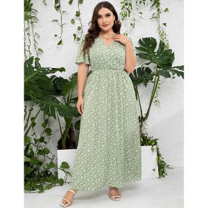 Women's Plus Size V-Neck Swing Dress – Elegant Crossover Hem & Side Slit Detail for Casual & Dressy Occasions - 1 of 4