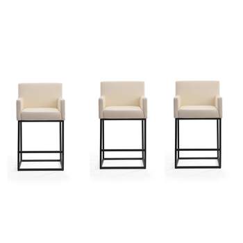 Set of 3 Ambassador Upholstered Metal Counter Height Barstools - Manhattan Comfort