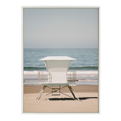 Sylvie Surf Shack Coastal Canvas Print with White Frame