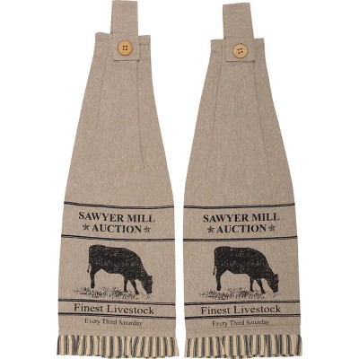 Sawyer Mill Charcoal Cow Button Loop Tea Towel Set of 2 VHC Brands