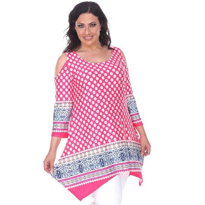 Women's Plus Size Antonia Cold Shoulder Tunic with Pockets - White Mark