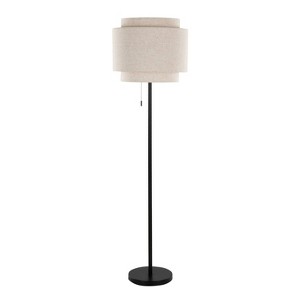 LumiSource Tier 64" Contemporary Metal Floor Lamp Black Metal with Beige Linen Shade - 1 of 4