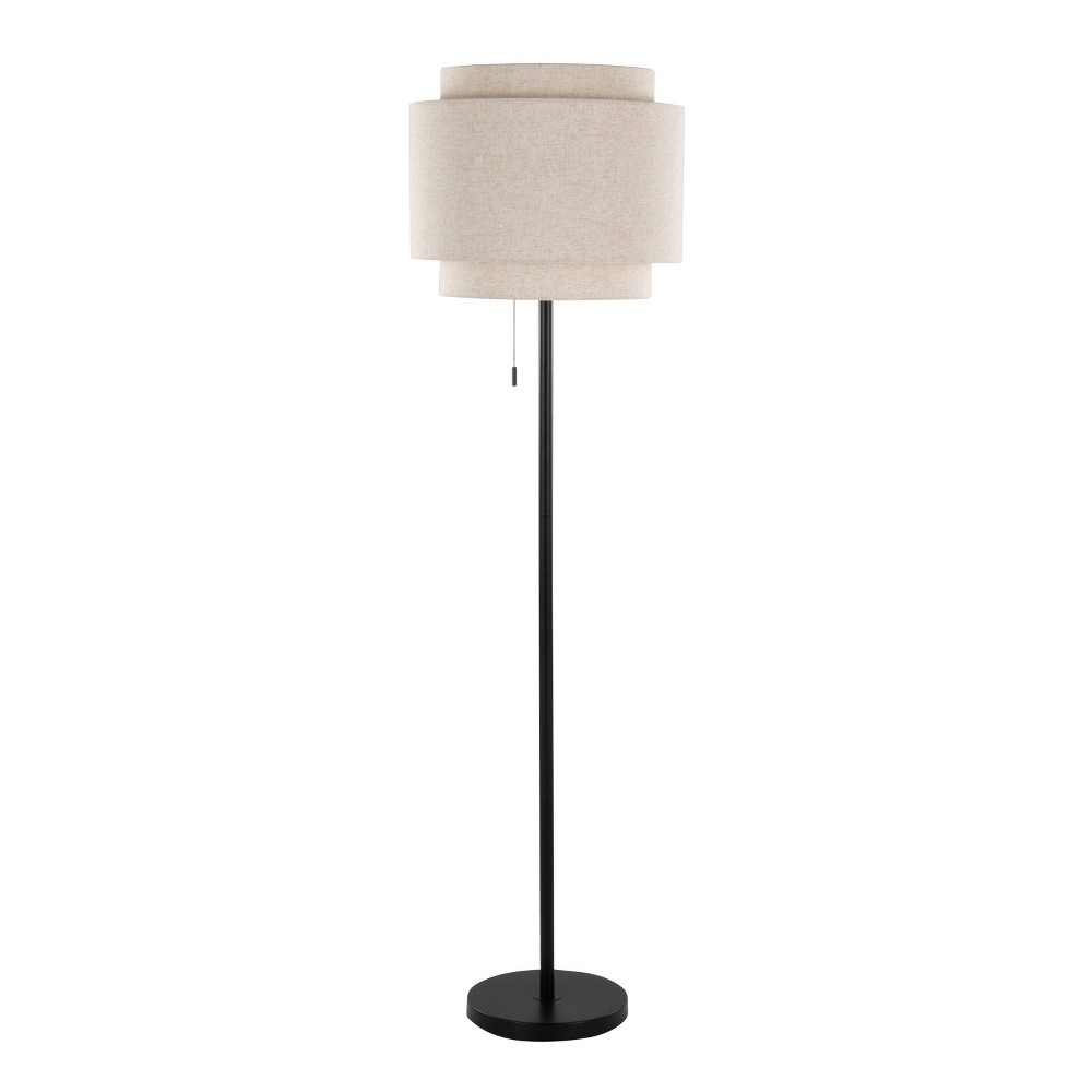 Photos - Floodlight / Street Light LumiSource Tier 64" Contemporary Metal Floor Lamp Black Metal with Beige L