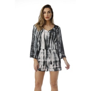 Riviera Sun Womens Tie Dye 3/4 Sleeve Rayon Crepe Printed Romper for Women - 1 of 3