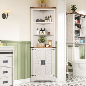 AMERLIFE Farmhouse 68" Tall Corner Cabinet, Tall Storage Cabinet with Barn Door - 1 of 4