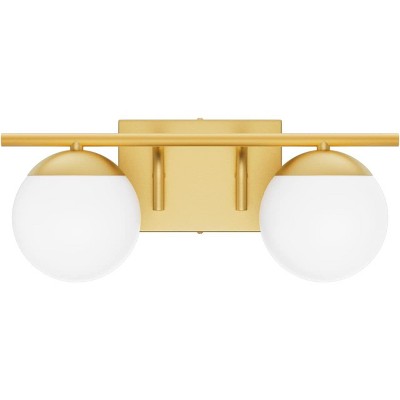 Runesay Gold Mid Century Modern 2-Light Bathroom Vanity Light Fixtures with Milky Glass Globe