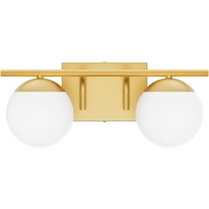 Runesay Gold Mid Century Modern 2-Light Bathroom Vanity Light Fixtures with Milky Glass Globe - 1 of 4