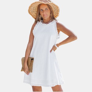 Women's Elegant White Sleeveless Ruffle Trim Dress - Cupshe - 1 of 4